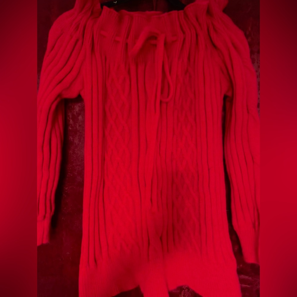 Red Cable Knit Women's Sweater